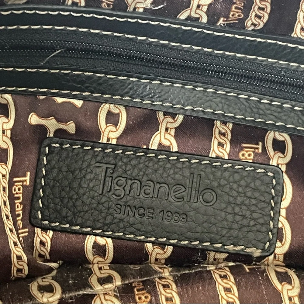 TIGNANELLO Black Pebbled Supple Leather Handbag Purse.